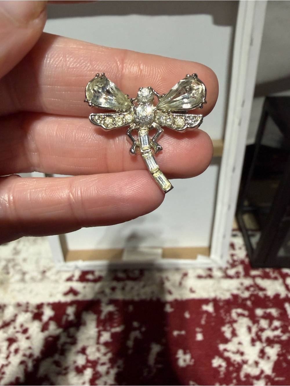 Vintage Silver Tone Marquis and Baguette Rhinestone Dragonfly Brooch
